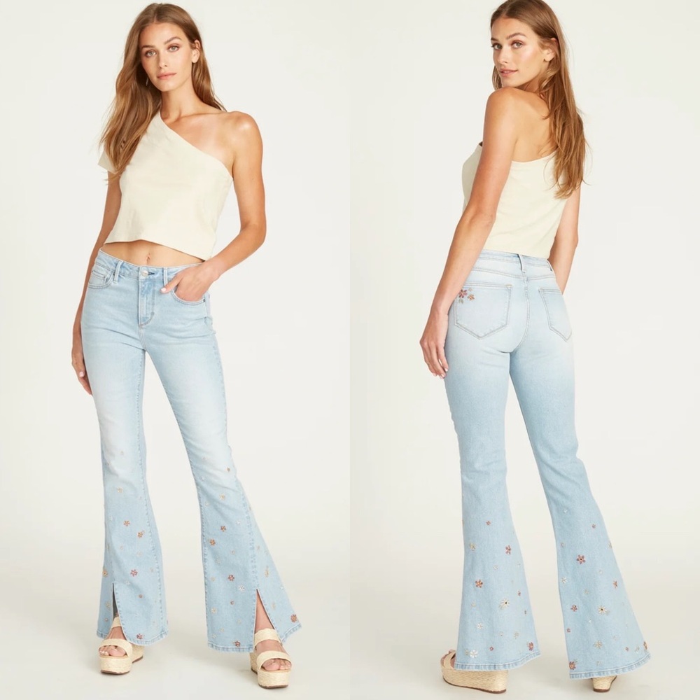 Free People Driftwood Farrah Flare Split Jeans - Tweedle Dum